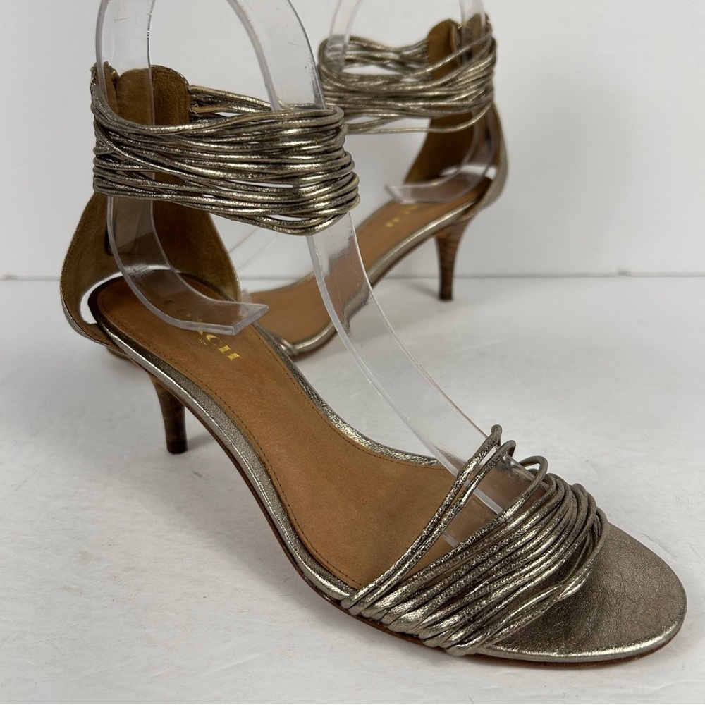 Coach Metallic Silver Strappy Heels